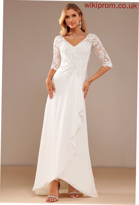 Wedding Lace With Wedding Dresses V-neck Chiffon Dress Ruffle A-Line Haylee Asymmetrical