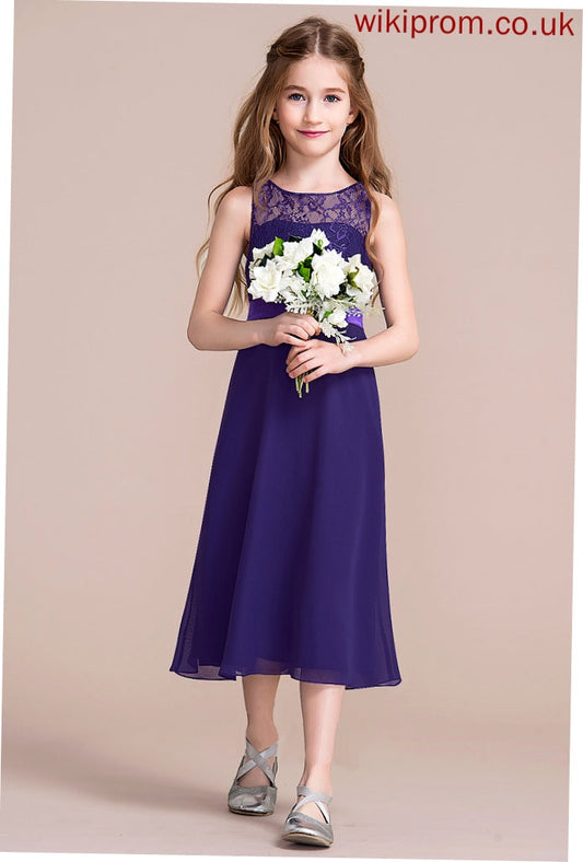 Neck Jaylin A-Line Tea-Length Scoop Chiffon Junior Bridesmaid Dresses