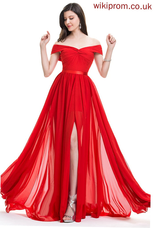 SweepTrain Fabric Embellishment Ruffle Neckline Length A-Line Off-the-Shoulder Silhouette Dayanara Bridesmaid Dresses