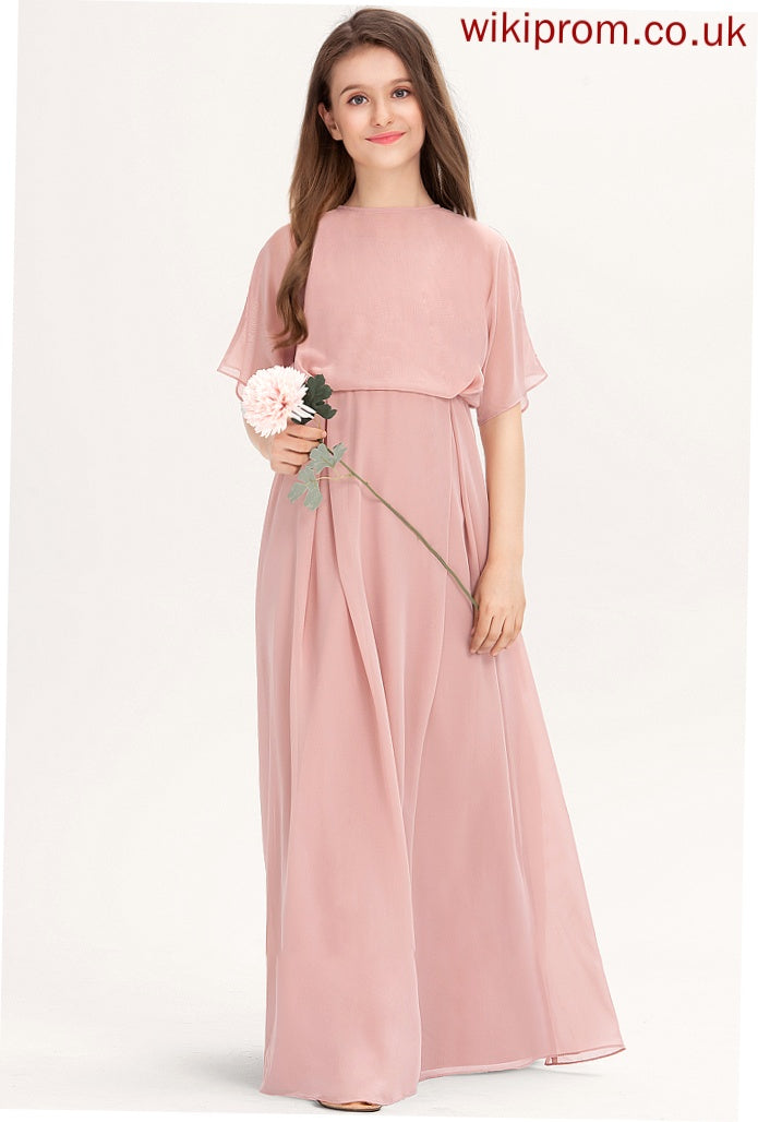 Neck Scoop Chiffon A-Line Celeste Junior Bridesmaid Dresses Floor-Length