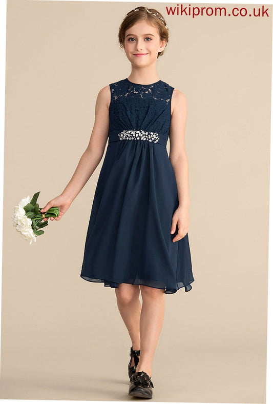 Neck With Sequins Scoop Chiffon Lace Bow(s) Jamiya Beading Junior Bridesmaid Dresses A-Line Knee-Length