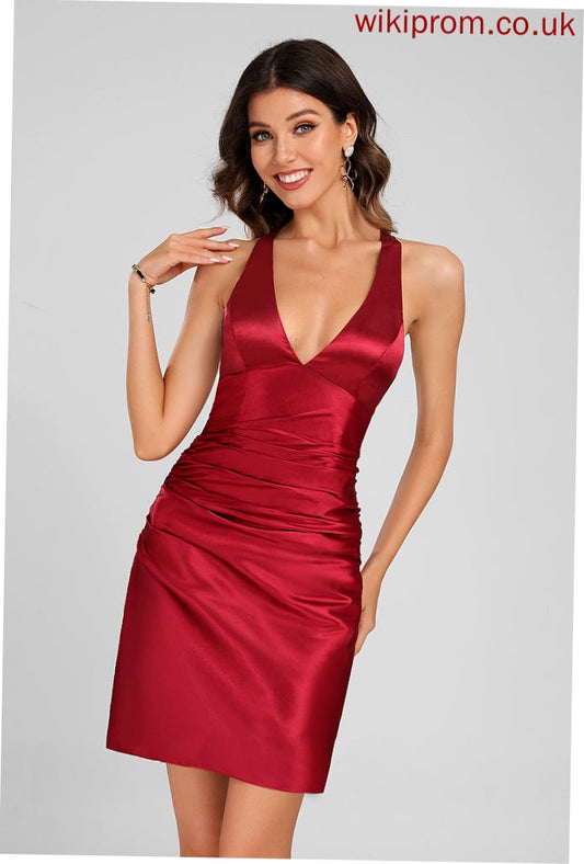 Satin With Magdalena V-neck Sheath/Column Short/Mini Dress Pleated Homecoming Homecoming Dresses