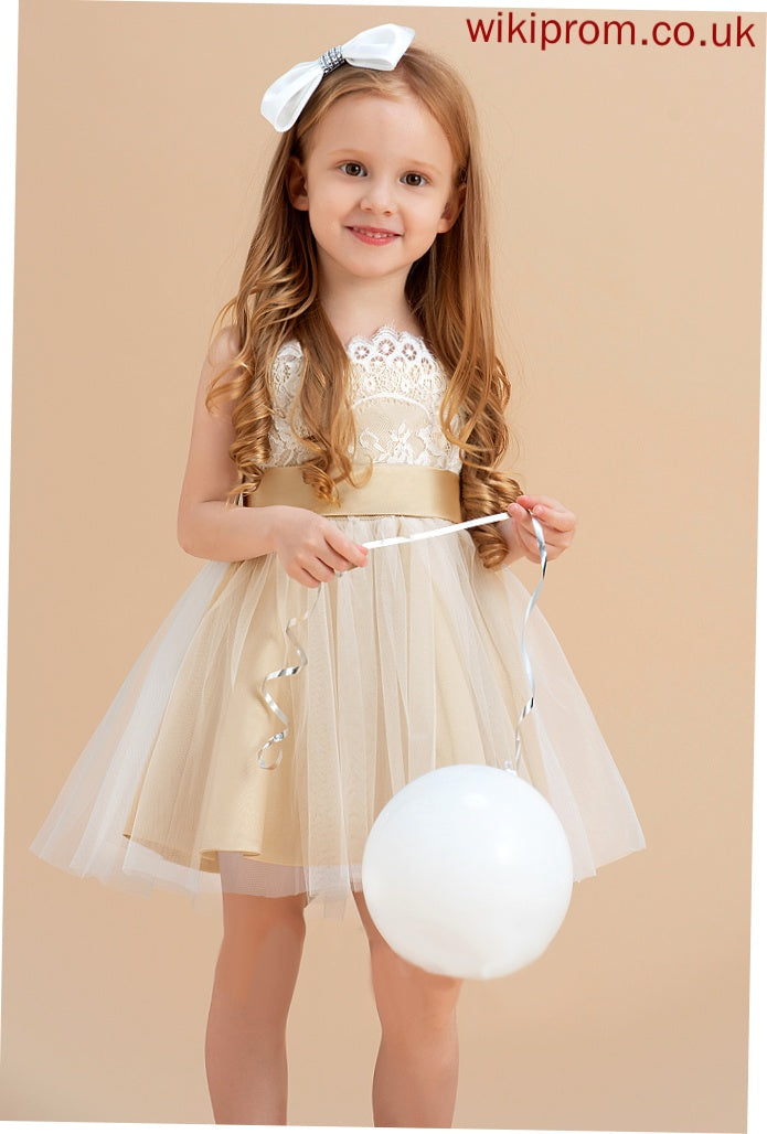 Flower A-Line/Princess With Knee-length Girl - Sash/Bow(s) Flower Girl Dresses Sleeveless Tulle/Lace Dress Straps (Undetachable Iliana sash)