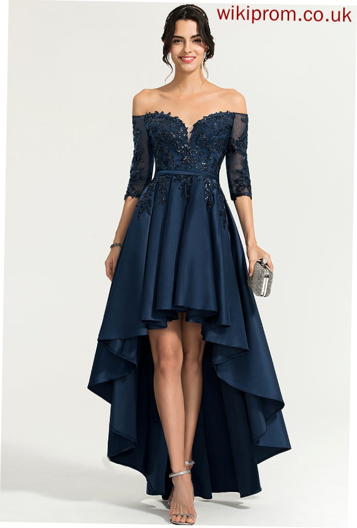 Aliza A-Line Dress Lace With Homecoming Homecoming Dresses Asymmetrical Satin Off-the-Shoulder