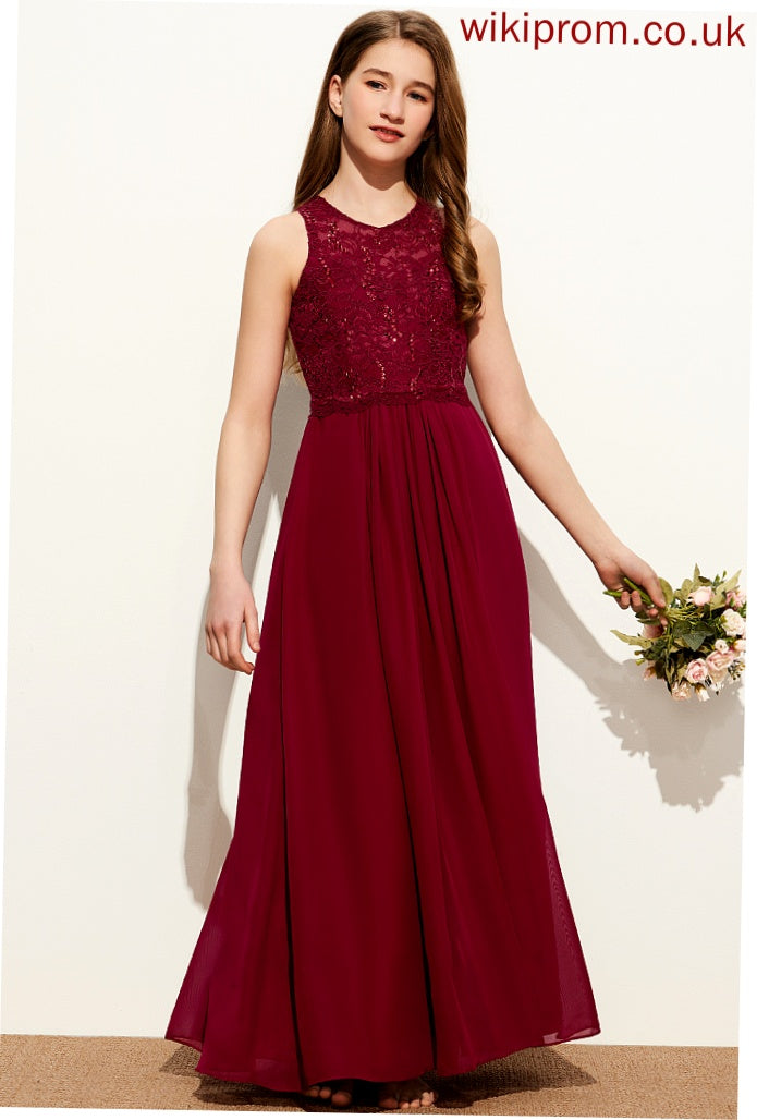 With Sequins Floor-Length Abigail Lace A-Line Scoop Neck Chiffon Junior Bridesmaid Dresses