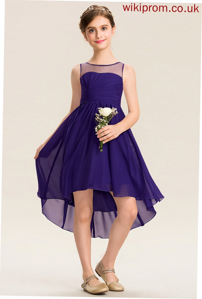 A-Line Neck With Chiffon Stella Junior Bridesmaid Dresses Scoop Asymmetrical Ruffle