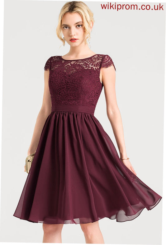 A-Line Chiffon Scoop Cassandra Lace Neck Cocktail Cocktail Dresses Knee-Length Dress