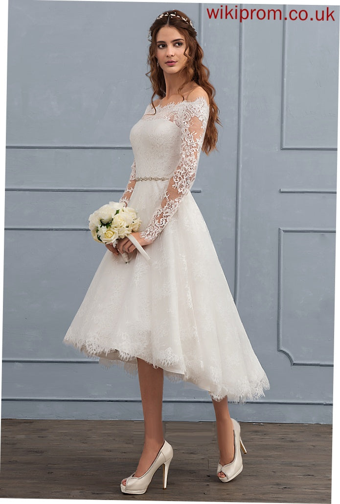 Off-the-Shoulder Lace Asymmetrical Wedding Karli Dress Beading A-Line With Wedding Dresses