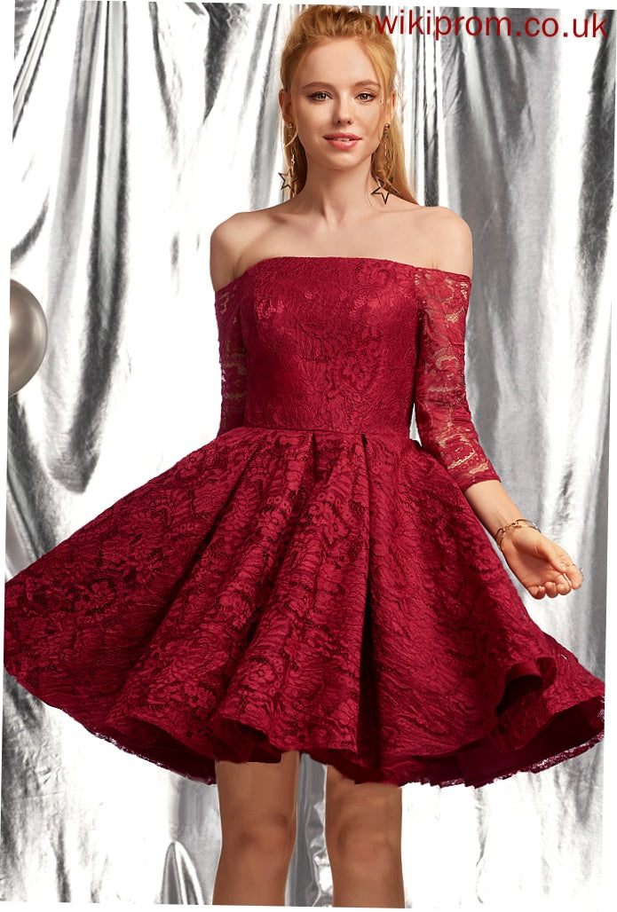 Homecoming Dresses Short/Mini A-Line Homecoming Precious With Lace Off-the-Shoulder Ruffle Dress