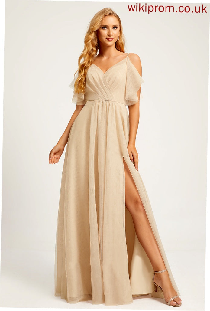 A-Line V-neck Length Floor-Length Fabric Neckline SplitFront Silhouette Embellishment Makenzie Sleeveless Scoop Bridesmaid Dresses