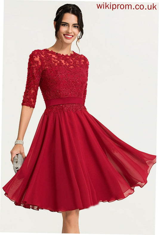 Knee-Length Cocktail Cocktail Dresses With Neck Chiffon Beading A-Line Dress Lena Scoop Lace