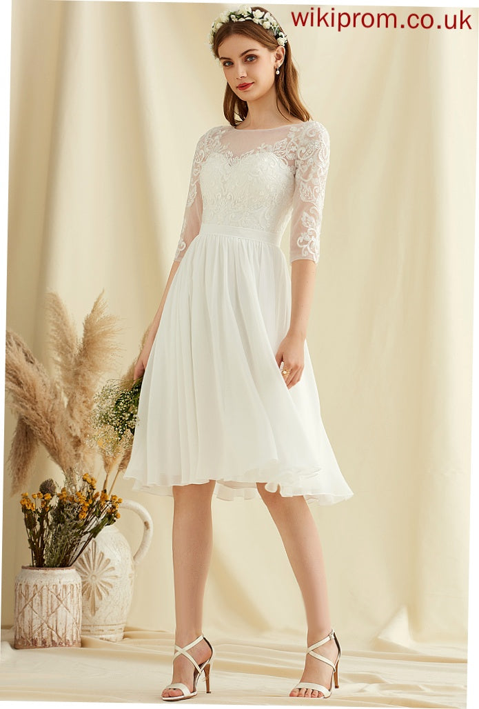 Knee-Length With Nevaeh Chiffon Sequins Wedding Dresses Lace Neck Wedding A-Line Scoop Dress