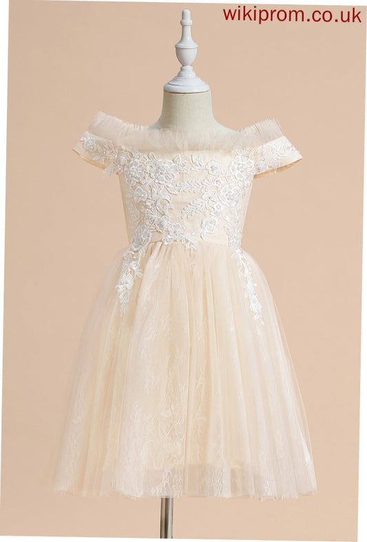 A-Line Sleeveless Flower Flower Girl Dresses With Off-the-Shoulder Lace Knee-length Dress Tulle - Girl Marian