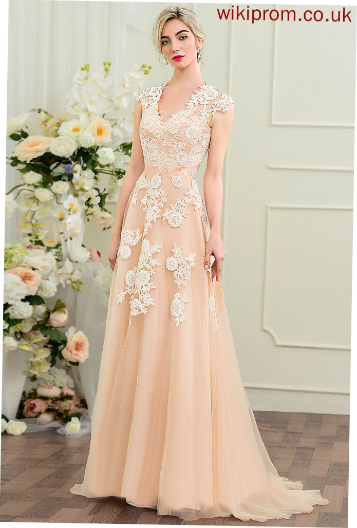 Wedding Dresses Train Wedding Tulle V-neck Macey Dress A-Line Sweep Lace