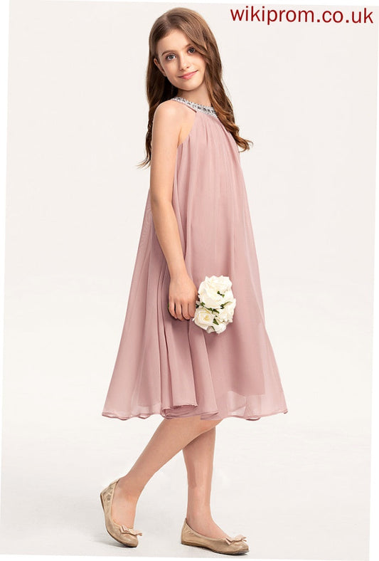 Chiffon A-Line Junior Bridesmaid Dresses Scoop Beading With Haven Knee-Length Sequins Neck