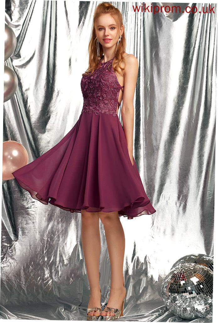 With Chiffon Knee-Length A-Line Imani Scoop Beading Prom Dresses