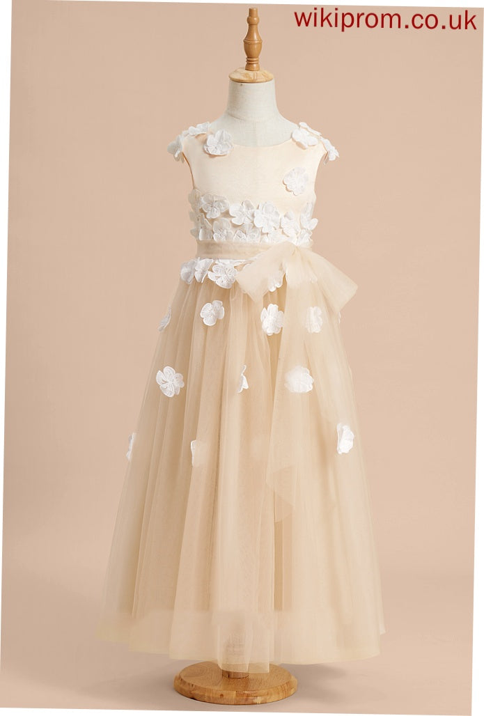 Tulle With Sleeveless Lace/Flower(s) Girl Ankle-length A-Line Flower Girl Dresses Flower Scoop - Neck Madelynn Dress