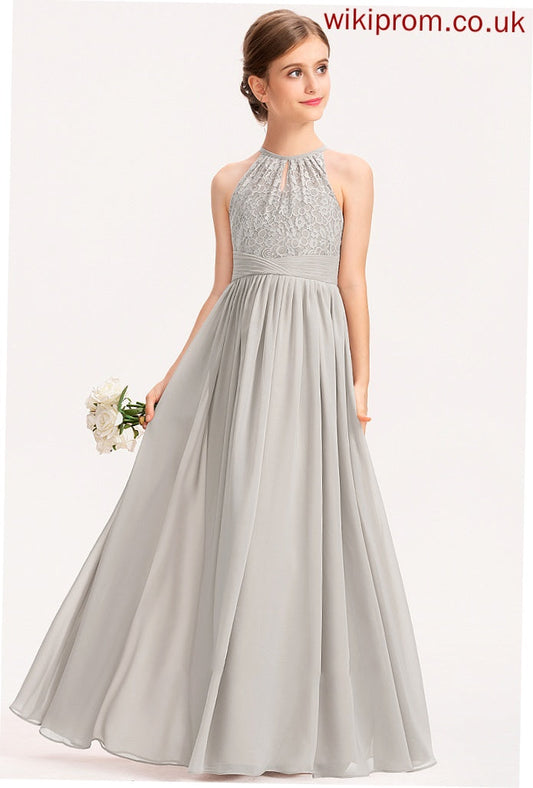 Chiffon Junior Bridesmaid Dresses Katherine With Scoop A-Line Neck Floor-Length Ruffle Lace