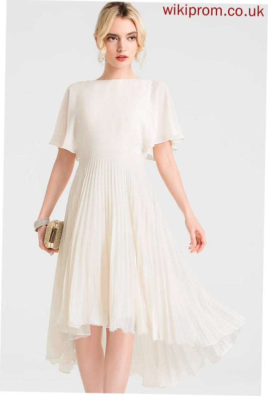 Pleated Bella Wedding Dresses Scoop Chiffon Asymmetrical Wedding With A-Line Dress