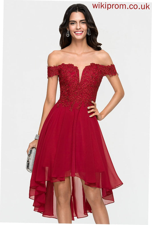 Dakota Off-the-Shoulder Chiffon Dress Cocktail Cocktail Dresses Lace Asymmetrical With A-Line Beading