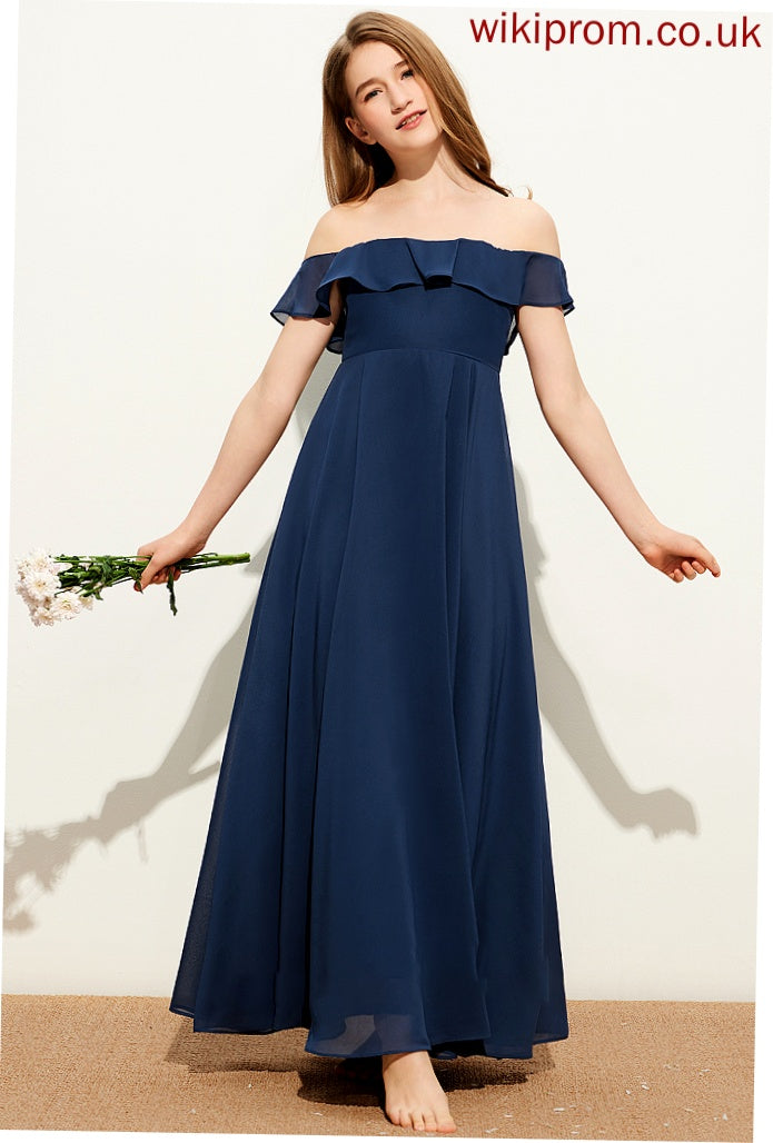 Junior Bridesmaid Dresses Chiffon A-Line Off-the-Shoulder Rayne Floor-Length