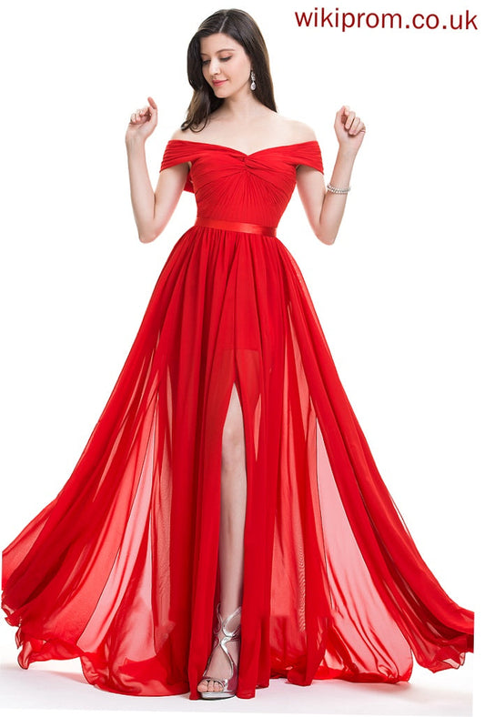 Ruffle A-Line Length Fabric Off-the-Shoulder Embellishment SplitFront Silhouette SweepTrain Neckline Jo A-Line/Princess Bridesmaid Dresses