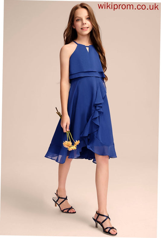 Zoie Chiffon With Scoop Neck Knee-Length A-Line Cascading Ruffles Junior Bridesmaid Dresses