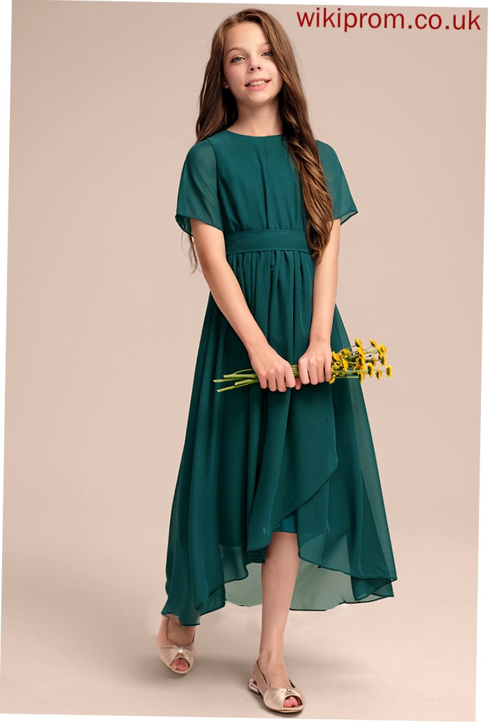 Scoop Asymmetrical Chiffon Bow(s) With Angeline A-Line Neck Ruffle Junior Bridesmaid Dresses