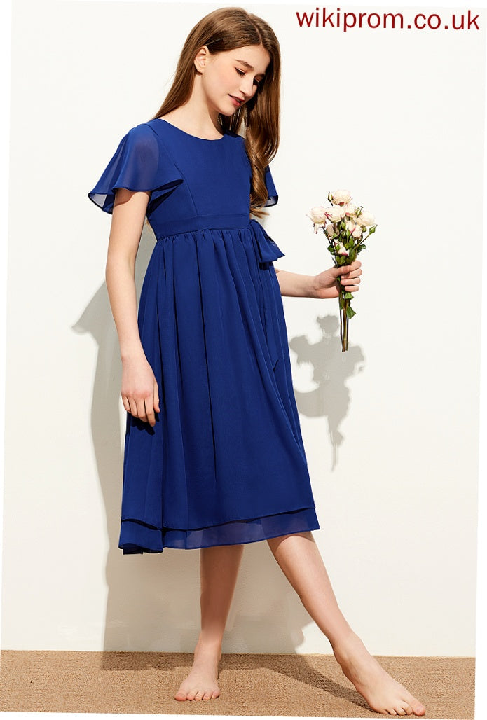 Bow(s) Scoop Alyssa Neck Chiffon Knee-Length With A-Line Junior Bridesmaid Dresses