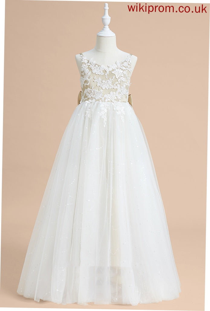 '- Lace/Bow(s) Sleeveless Rosalind Dress Satin/Tulle Girl Floor-length With Ball-Gown/Princess V-neck Flower Flower Girl Dresses