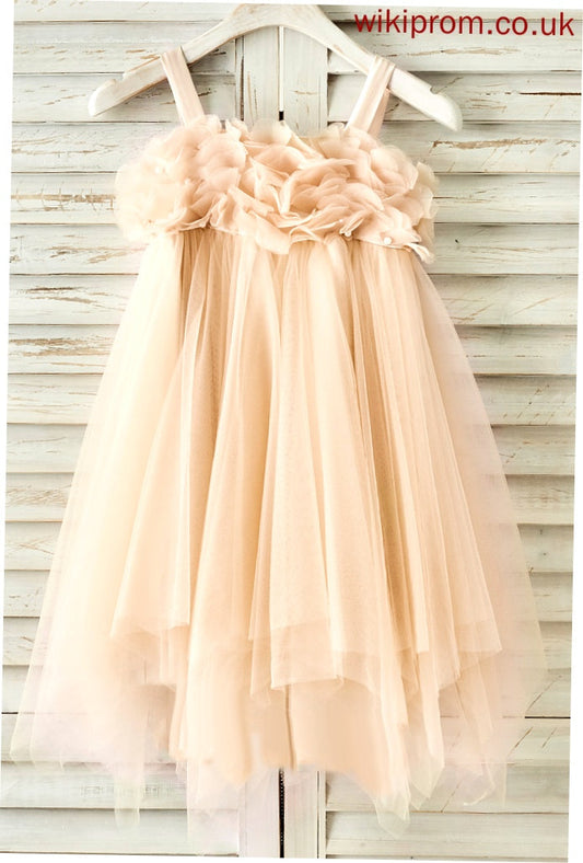 With Knee-length A-Line/Princess Straps Adeline Flower Girl Dresses Girl Flower Sleeveless Tulle - Dress Beading