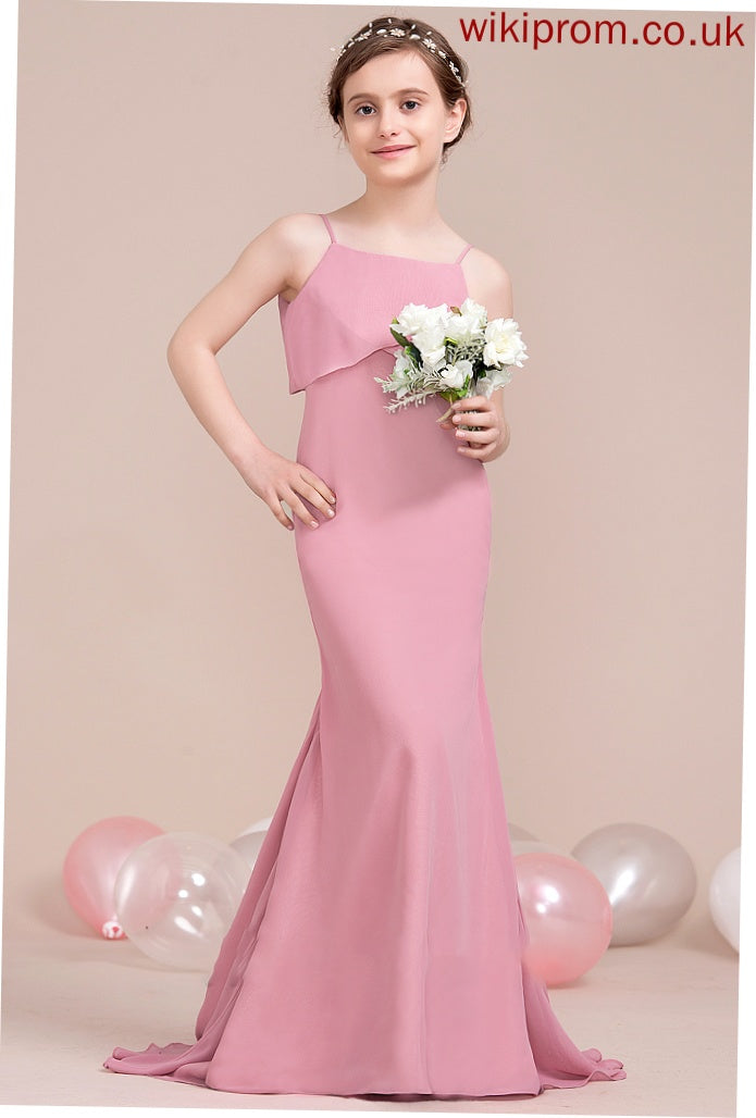 Trumpet/Mermaid With Haylee Junior Bridesmaid Dresses Neckline Chiffon Train Square Cascading Ruffles Sweep