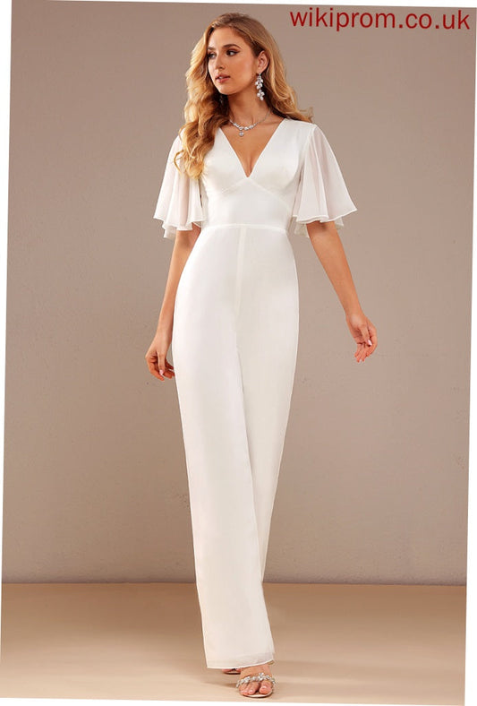 V-neck Wedding Sherlyn Jumpsuit/Pantsuit With Wedding Dresses Chiffon Ruffle Dress Floor-Length