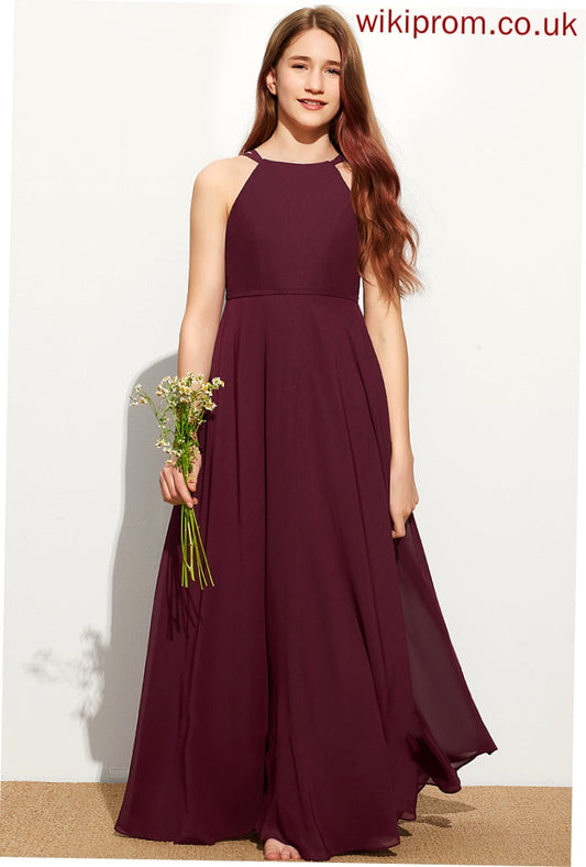 Floor-Length Harley A-Line Junior Bridesmaid Dresses Neck Scoop Chiffon