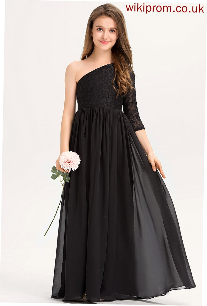 Junior Bridesmaid Dresses A-Line Ashlee Lace One-Shoulder Floor-Length Chiffon