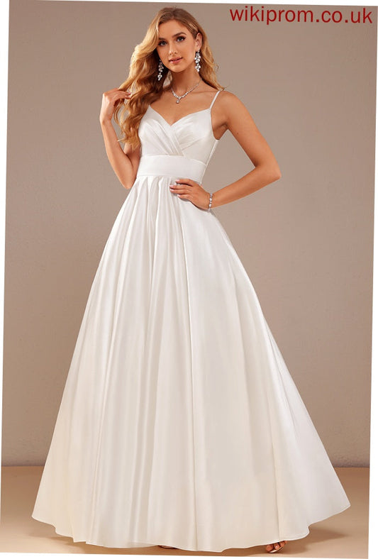 V-neck Hortensia Ball-Gown/Princess Floor-Length Satin Wedding Dresses Dress Wedding