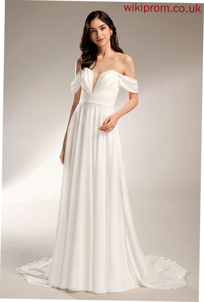 Wedding Dresses A-Line Off-the-Shoulder Court Chiffon Akira With Train Dress Pleated Wedding