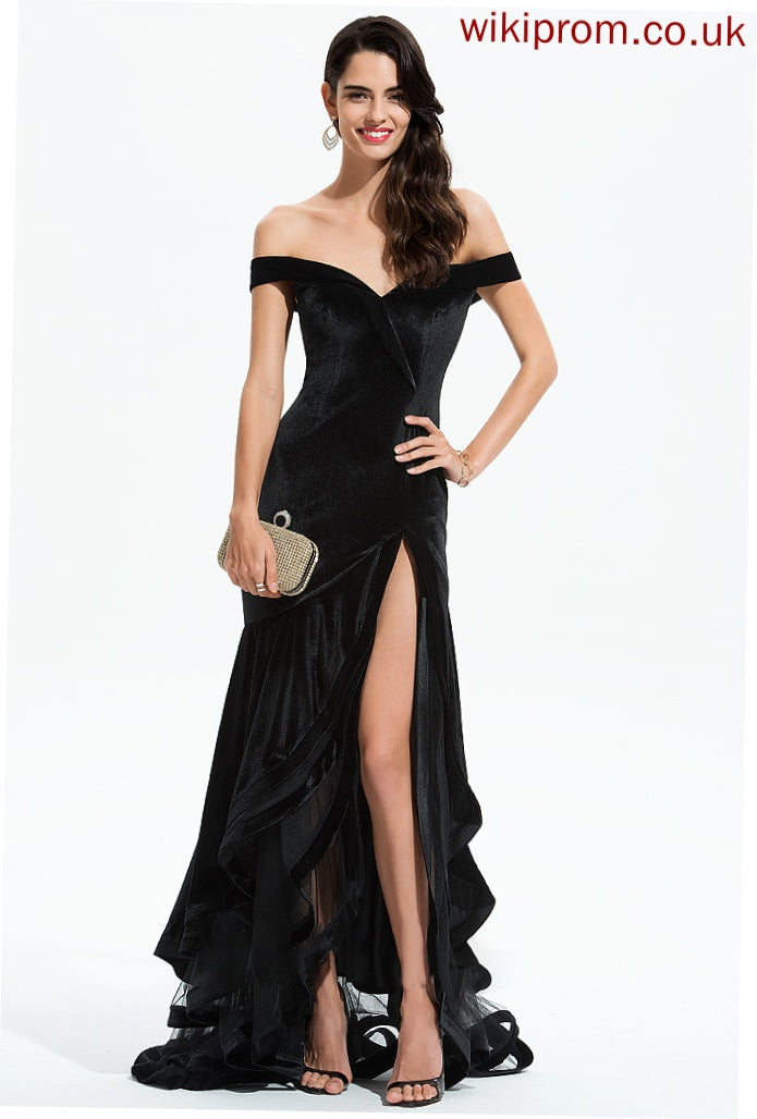 Tori Trumpet/Mermaid Prom Dresses Sweep Off-the-Shoulder With Cascading Velvet Ruffles Train