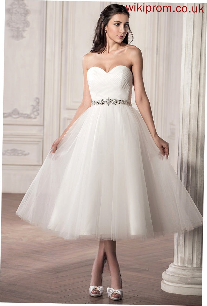 Dress Satin Tulle A-Line Wedding Dresses Beading Catalina With Tea-Length Sequins Wedding Ruffle Sweetheart