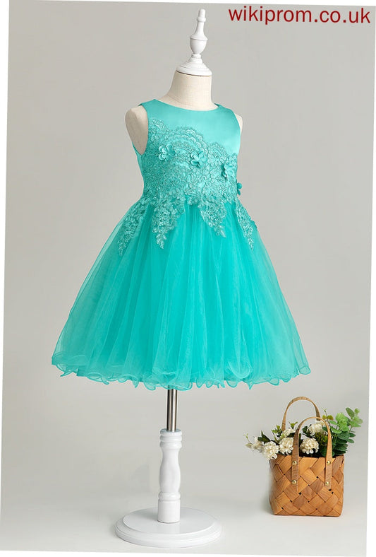 Scoop Flower Girl Dresses Elianna Knee-length Satin/Tulle/Lace A-Line Flower(s) - Neck Sleeveless With Girl Flower Dress