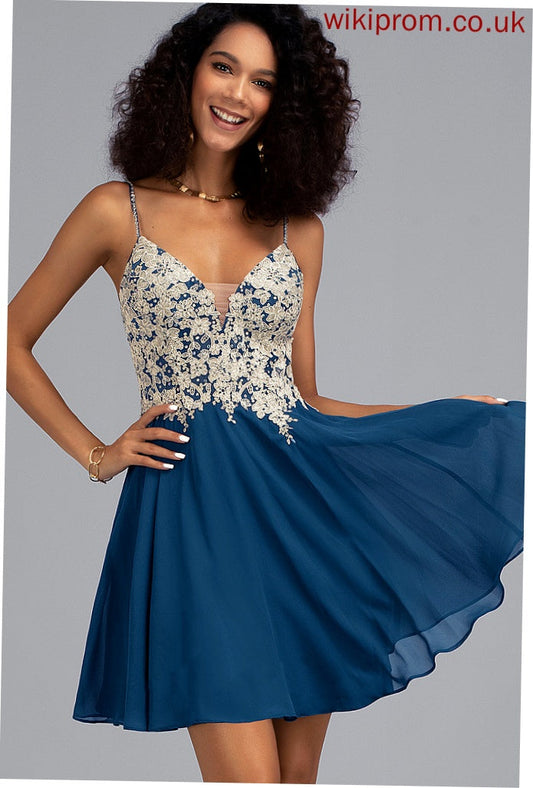 Short/Mini V-neck Lace Dress Homecoming With Chiffon Addison Beading Homecoming Dresses A-Line