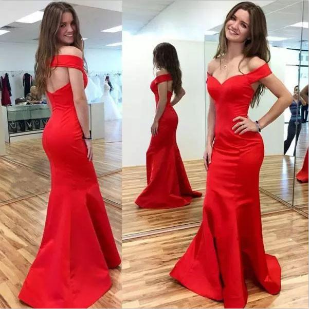 2024 Mermaid Red Elegant Sweetheart Off Shoulder Satin Corset Open Back Prom Dresses WK194