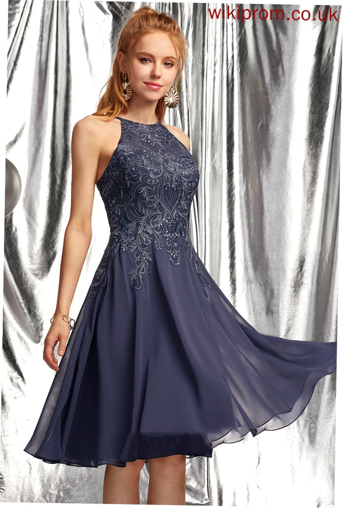 Lace Scoop Lace Neck A-Line Knee-Length Dress Haylie Homecoming Dresses With Homecoming Chiffon Appliques