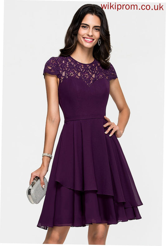 Neck Pamela With A-Line Homecoming Knee-Length Lace Chiffon Homecoming Dresses Dress Ruffles Scoop Cascading