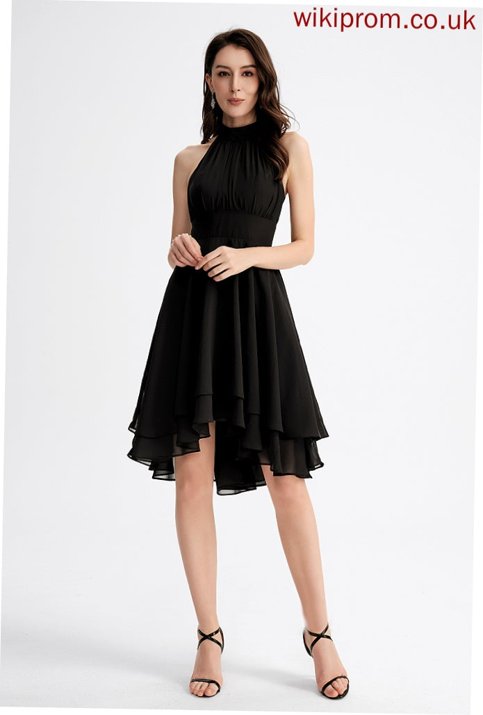 Asymmetrical With Dress A-Line Pleated Scoop Homecoming Dresses Neck Minnie Chiffon Homecoming