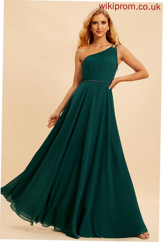 One-Shoulder Length A-Line Floor-Length Embellishment Beading Neckline Fabric Silhouette Sequins Dayami Short Sleeves Bridesmaid Dresses