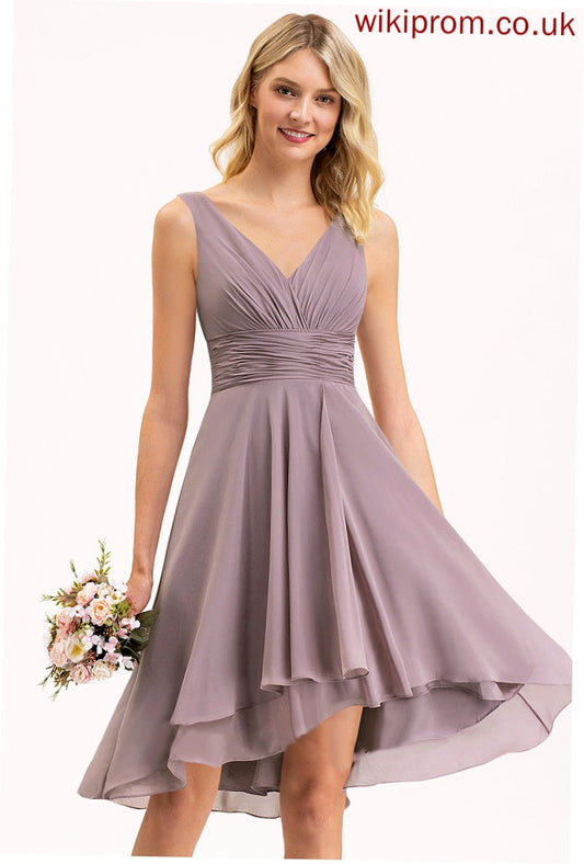 A-Line Cecelia V-neck Asymmetrical Ruffle Dress Cocktail Chiffon Cocktail Dresses With