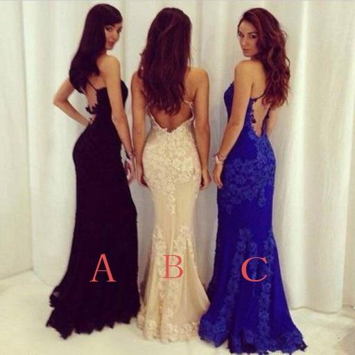 Black Prom Dresses Mermaid Prom Dress Lace Prom Dress Backless Evening Gowns WK967