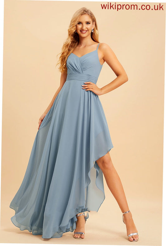 V-neck Asymmetrical Embellishment Neckline Silhouette Ruffle A-Line Fabric Length Viv Bridesmaid Dresses