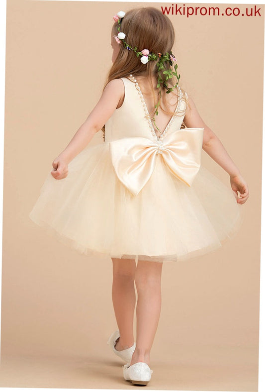 Knee-length Beading With Sleeveless Neck Flower Isabelle Girl Dress A-Line - Satin/Tulle Scoop Flower Girl Dresses